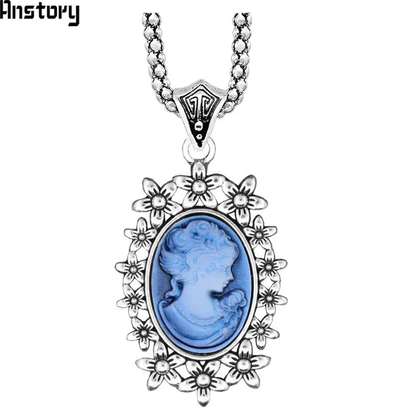 Lady Queen Cameo Pendant Necklace Vintage Hollow Flower For Women Antique Silver Plated Fashion Jewelry | Украшения и аксессуары