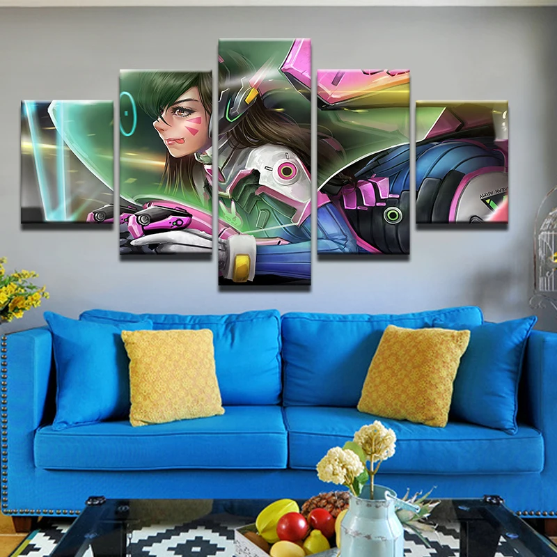 Overwatch D.VA настенная живопись 5 панелей холст картина куадро декор для стен игра