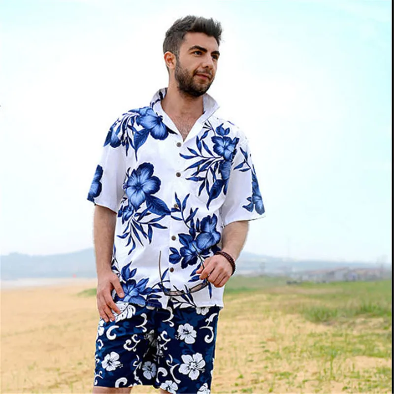 Мужская гавайская рубашка Aloha, Летняя Повседневная рубашка с цветочным принтом, Пляжная рубашка с коротким рукавом и карманом, размер США S-XXL, A860