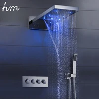 hm 22 led shower system rain and waterfall shower head water saving hand shower valve waterfall spa bath shower faucets