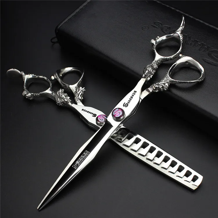 purple 2pcs 40-50 7 дюймов профессиональные ножницы для домашних животных для ухода за собакой кошкой высокое качество Япония филировочные ножницы для стрижки - Цвет: purple 2pcs 40-50