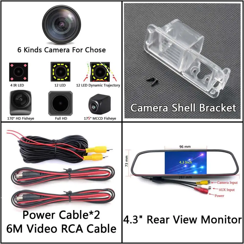 Camera 4.3 Mirror 175 градусов MCCD рыбий глаз 12LED HD камера заднего вида для Volkswagen VW Golf 6 VI Polo V(6R) хэтчбек Magotan автомобильный парковочный монитор - Название цвета: Camera 4.3 Mirror