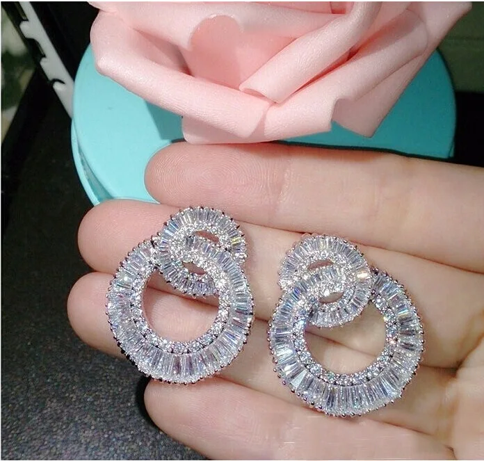 Женские серьги известного бренда из циркония роскошные гвоздики розового золота