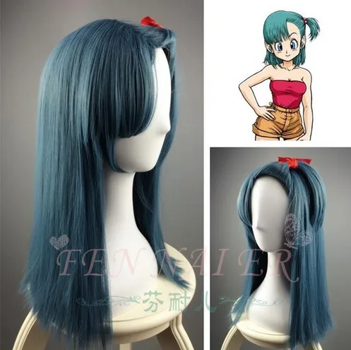 Style A Dragon Ball Bulma зеленый парик для косплея синие короткие прямые волосы для лица хвост для взрослых - Цвет: Style A