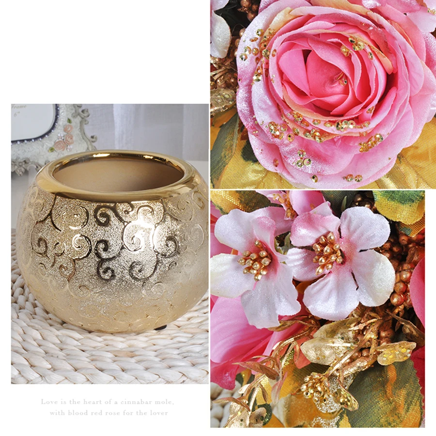 1 комплект искусственный цветок роза букет Европейский шар круглая Золотая