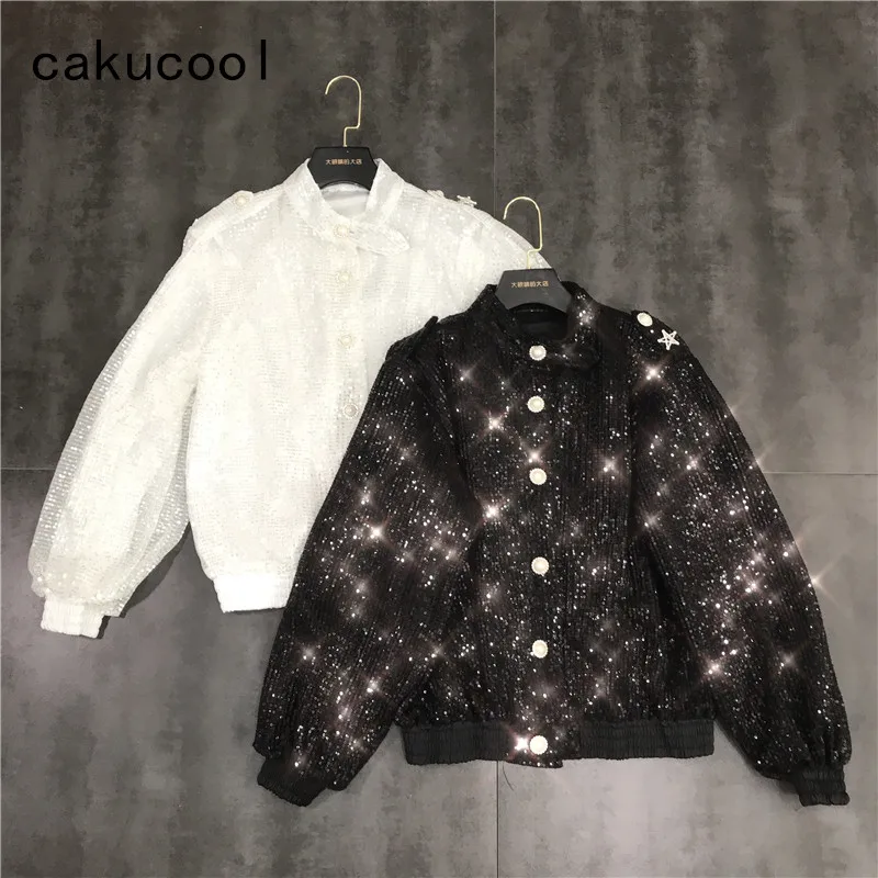 Куртка Cakucool Женская блестящая с длинным рукавом и блестками 2019 | одежда