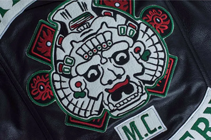 Новое поступление Mayans. MC Косплей Костюм Мотоцикл клуб жилет куртка Вышивка кожаный жилет черная панк-куртка на заказ размер