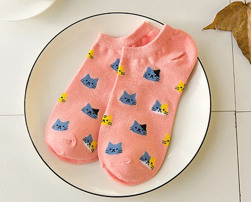 5 пар Для женщин теплые милые живой с рисунком кота носки до лодыжки Kawaii японский