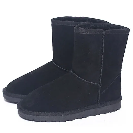 Black mid calf Для мужчин повседневная обувь без застежки зимние ботинки на плоской подошве, Ботинки замшевые ботильоны ботинки на искусственном меху кроссовки черного цвета модная обувь с высоким берцем в австралийском стиле полусапожки - Цвет: Black mid calf