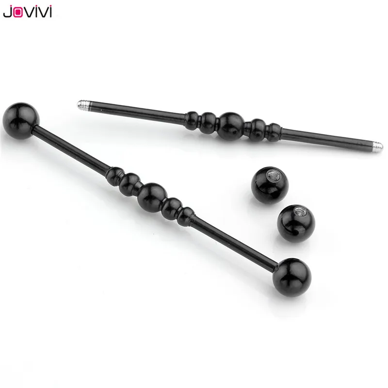 

JOVIVI 14Ga Stainless Steel Long Industrial Bar Barbell Cartilage Ear Piercing Jewelry Black/Gold/Silver Color 48mm Length