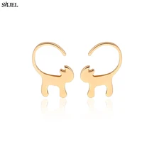 smjel 2017 new fashion animal long tail cat stud earrings for women tiny kitty earrings party gifts brincos dropshipping s123