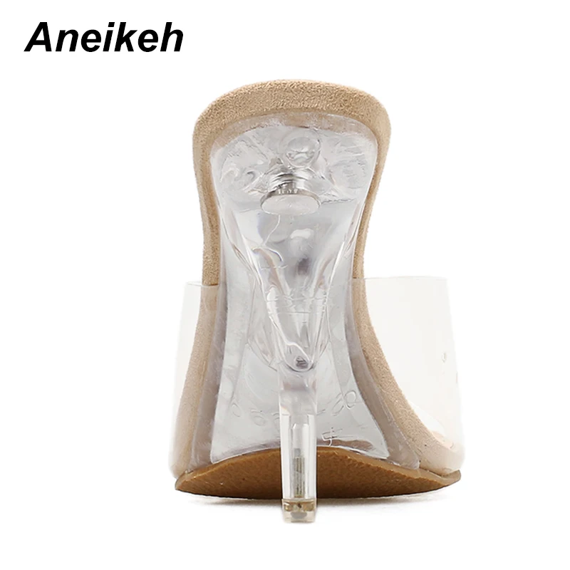 Aneikeh/женские шлепанцы; коллекция года; модные женские туфли на высоком каблуке; необычный каблук; прозрачная обувь из ПВХ; прозрачный открытый носок; Цвет абрикосовый; размера плюс