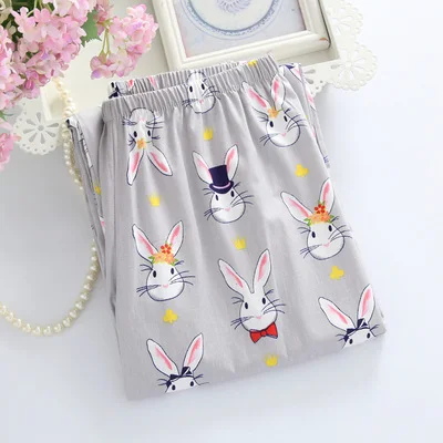 Gray rabbit Пижамные брюки женские брюки хлопок летние хлопковые тканые хлопковые брюки женские домашние брюки - Цвет: Gray rabbit