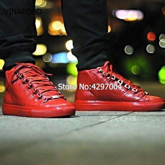 Wholesale High Top Men Casual Shoes Arena Wrinkled Leather White Red Black Drop Shipping Fashion Men's Trainers Size 38-46 | Обувь
