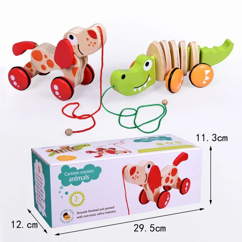 Cartoon tractors animal Dog/Crocodile Tractor Wooden Toys Car Model For Baby Kids Interesting Early Learning Educational |