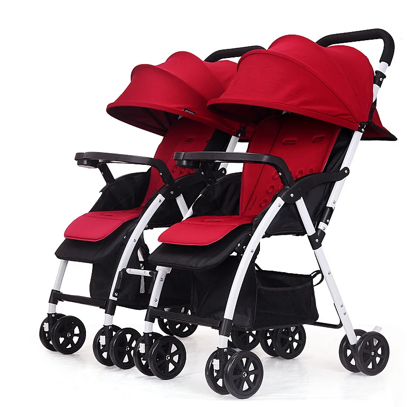 

Twin Baby Stroller Lightweight Folding Cart High High Landscape Suspension Baby Carriage adjustable Four Wheel Stroller
