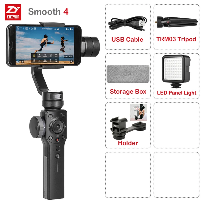 Smooth 4 Black-Kit 6 Zhiyun Smooth 4 3-осевой Ручной Стабилизатор на шарнирном замке для смартфона фокусировки камеры для iPhone X 8 7 6 Plus для samsung Galaxy S9+ S9 S8+ S8 - Цвет: Smooth 4 Black-Kit 6