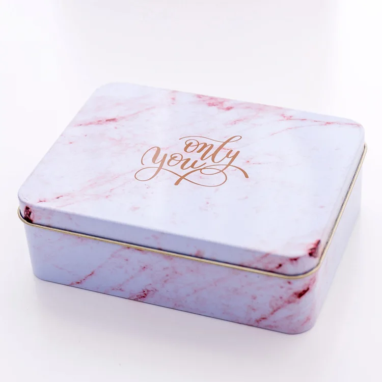 Creative tinplate marble texture storage case stationery holder daily desktop sorting box wedding candy box school office supply - Цвет: pink