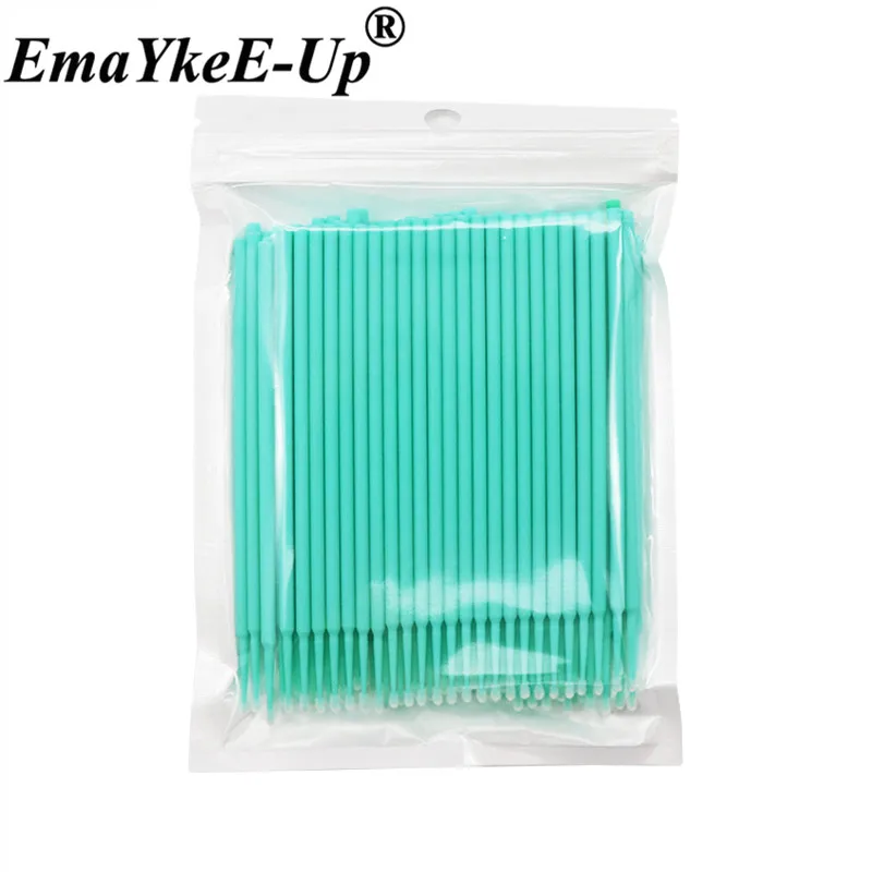 Light green-100pcs-B 100 шт., прочные Микро-аппликаторы, одноразовые кисти, индивидуальные инструменты для удаления ресниц, тампоны, мини-кисти для макияжа, инструмент для наращивания ресниц - Цвет: Light green-100pcs-B