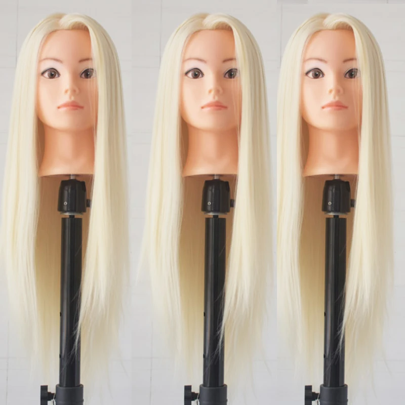 

Hotsale 26" Hair Styling Training Head Female Mannequin Manikin Head Synthetic Fiber Hair Cosmetology Doll Head With Desk Holder