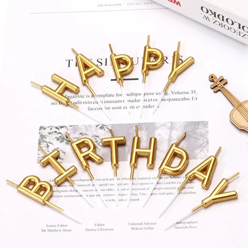 Золотой, серебряный, розовый, с надписью «Happy Birthday», торт, день рождения, праздничные принадлежности, милые свечки на день рождения, для кухни, выпечка в подарок