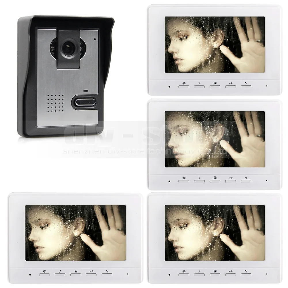800x480 7 inch Видео Домофон Видео-Телефон Двери Дверной Звонок 1 Камеры 4 Мониторы для