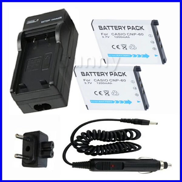

Battery (2-pack) and Charger for Casio NP-60, NP 60, NP60 Rechargeable Lithium Ion 3.7V 1200MAH