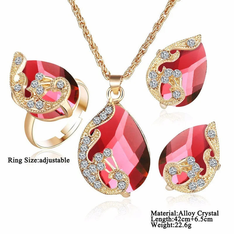 WKOUD Кристалл ожерелье серьги кольцо из трех частей комплект jewellery наборы для