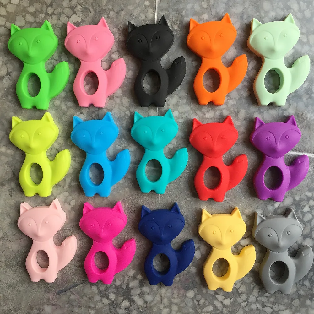 

5pcs Silicone Teething Fox Pendant Necklace- Baby Chew Jewelry Teething Necklace Pendant Cartoon Fox teether