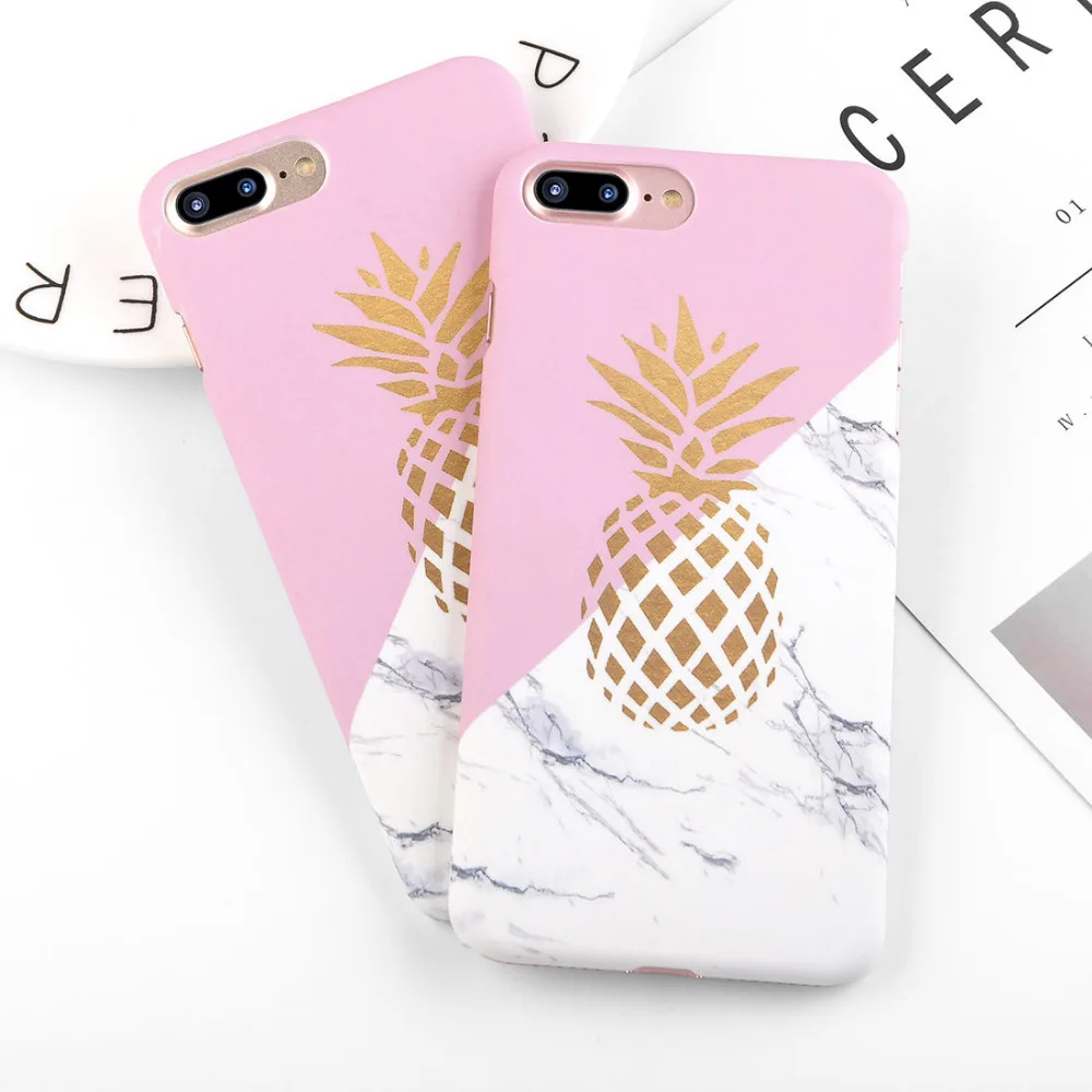 Модный чехол для телефона с изображением вишневого цветка листьев для iPhone X, XS, XR, 6, 6S Plus, 7, 8 Plus, 5, 5S, SE, тонкий жесткий чехол из поликарбоната с рисунком ананаса и мрамора
