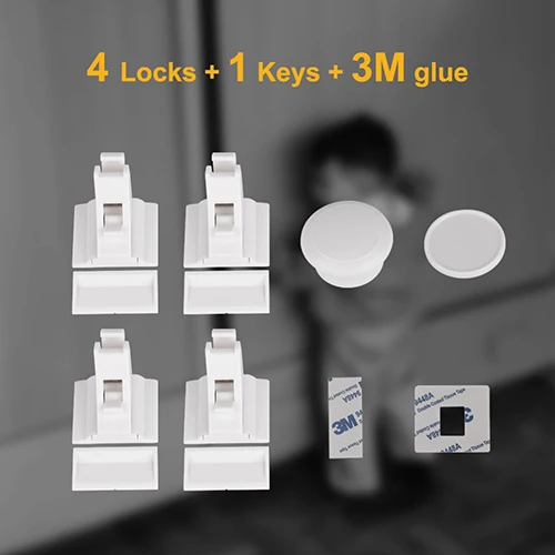 4 Locks 1 keys 10 замков, 2 ключа, набор магнитных замков для безопасности детей, защита для детей, для шкафа, двери, ящика, шкафчика, защитный шкаф, замок для детей - Цвет: 4 Locks 1 keys