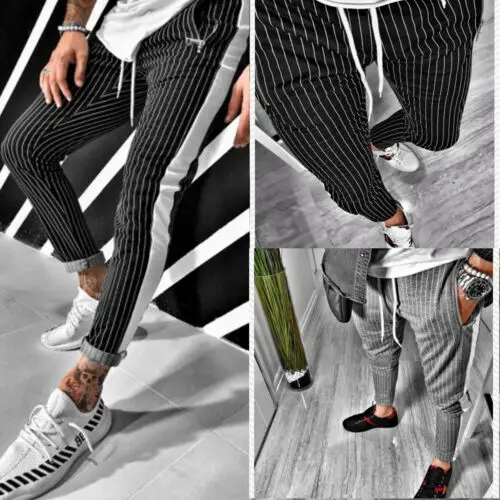New Mens Triped Casual Slim Fit Tracksuit Bottoms Skinny Jogging Joggers Sweat Long Pants Trousers | Мужская одежда
