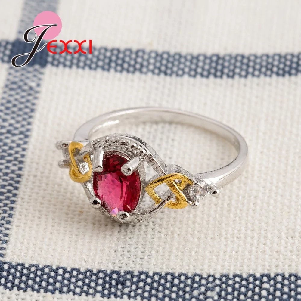 Женские свадебные кольца в форме сердца JEXXI Sweet Romintic красные прозрачные с