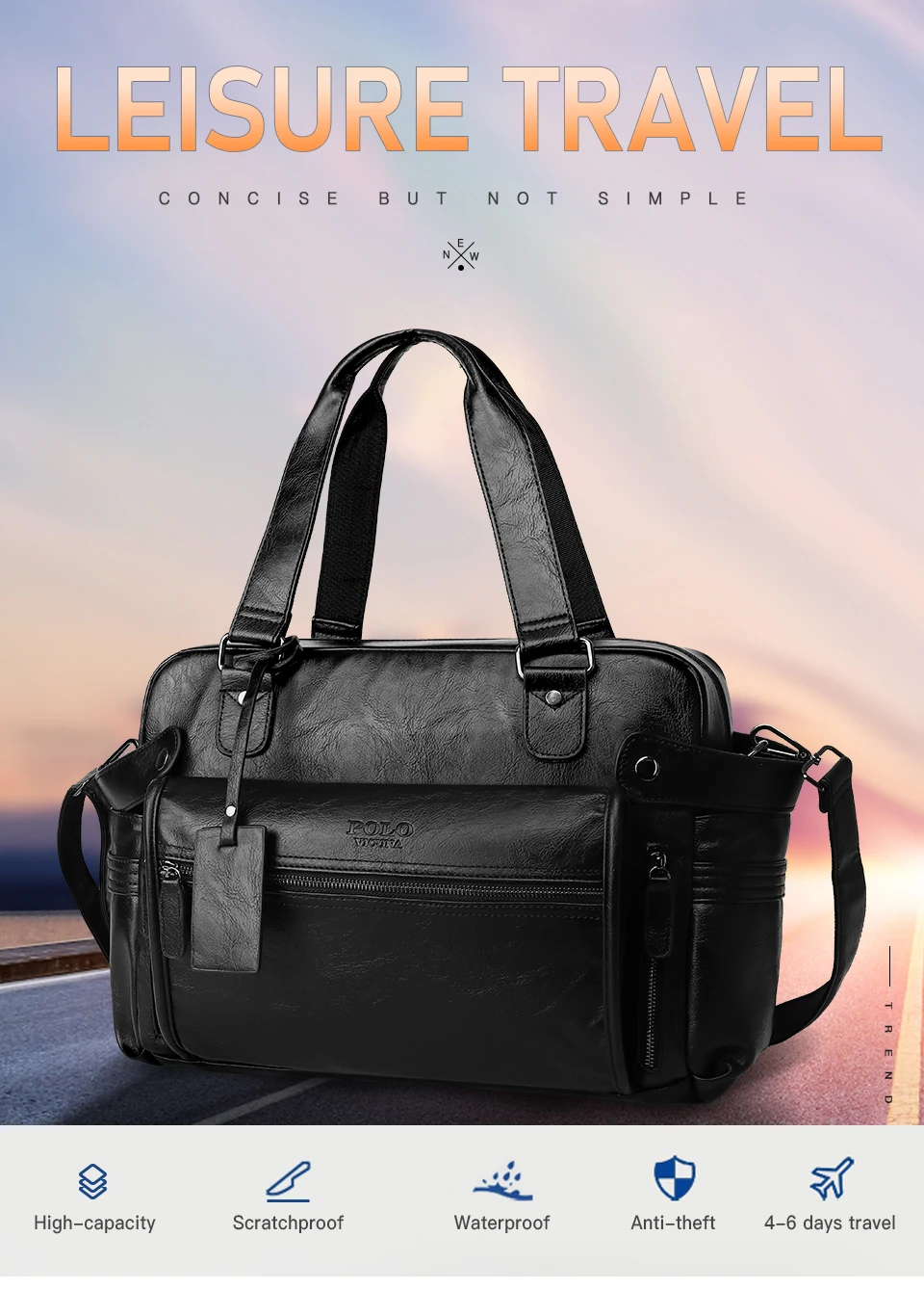 VICUNA POLO, Большая вместительная мужская кожаная дорожная сумка, повседневная, высокое качество, с передним карманом, сумка для багажа, сумка на плечо