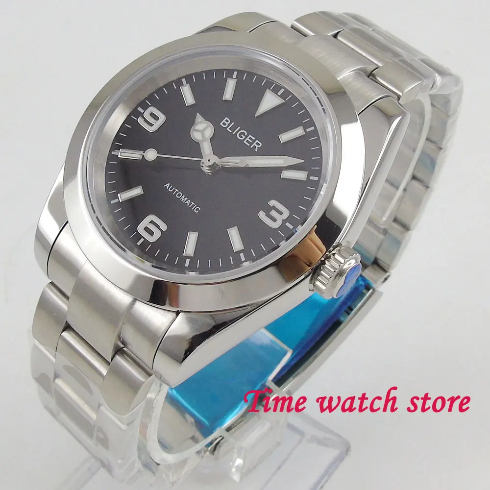 Bliger logo Miyota Bliger 40 мм Miyota 8215 полированные Автоматические наручные часы для мужчин сапфировое стекло водонепроницаемый черный strile циферблат светящийся SS браслет 156 - Цвет: Bliger logo Miyota