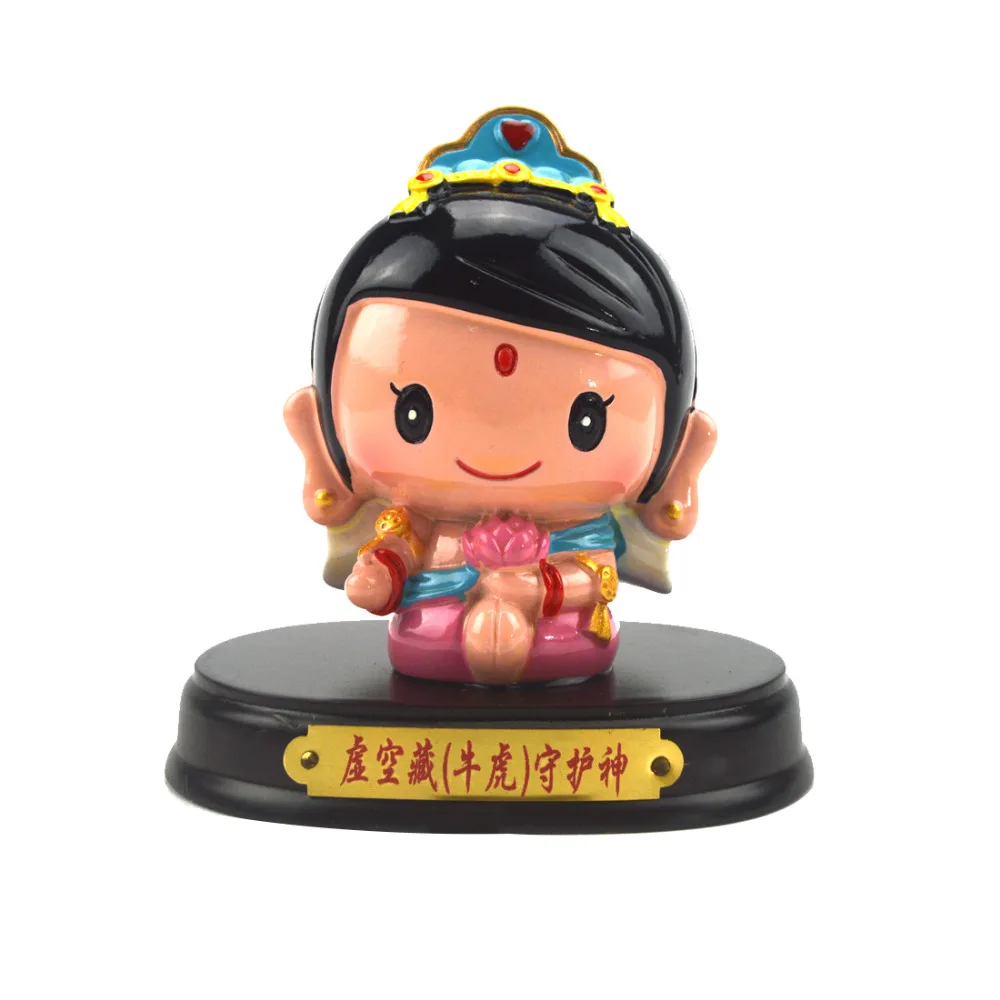 Feng Shui Cartoon Buddha Ornament Chinese Zodiac with Wood Base Ox & Tiger G1912-8