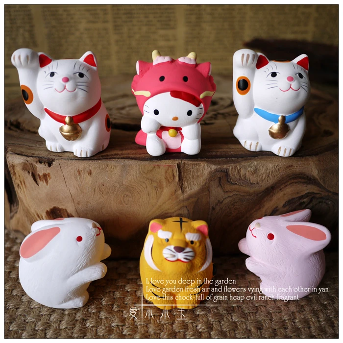 

6pcs/lot Funny Ceramic Handcrafts, Fengshui Lucky Jananese Animal Mascot Figurine Creative Cartoon Ornaments