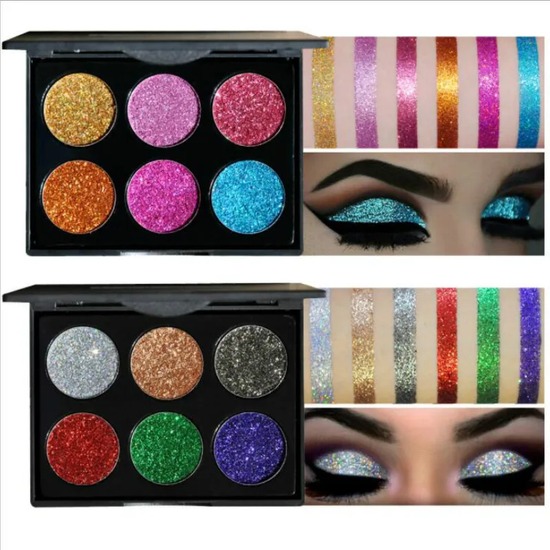 2018 макияж 6 цветов водонепроницаемый блеск Тени для век Палитра Блеск блёстки