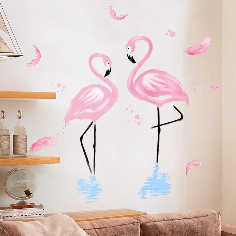 [SHIJUEHEZI] Romantic Flamingo Wall Stickers PVC Material DIY Feathers Decals for Kids Rooms Living Room Decoration | Дом и сад