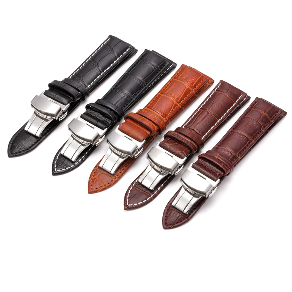 Мужской кожаный ремешок с бамбуковой пряжкой 10 размеров 20 см|watch strap|leather watch