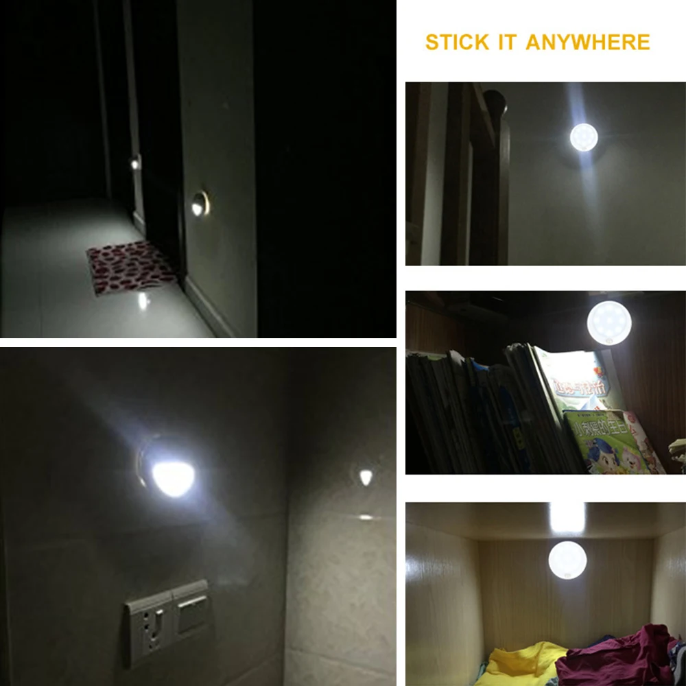Смарт 6 LED настенный светильник на батарейках датчик движения свет холодный белый