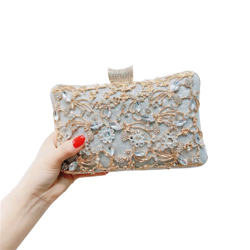 Женские металлические клатчи с кристаллами вечерняя Золотая сумка цепочкой
