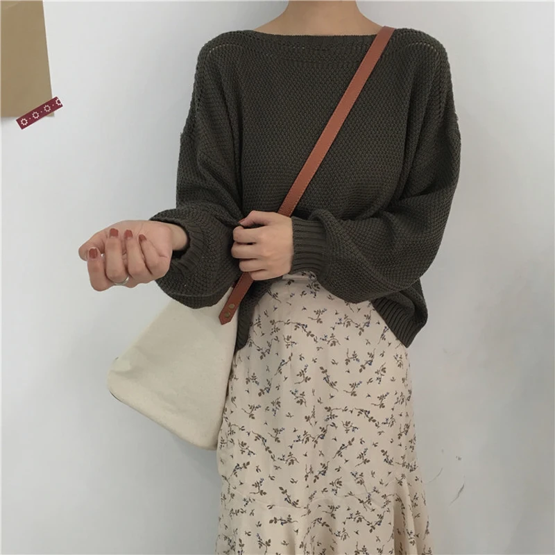 Hzirip ретро фонарь манжеты вязать свитер рубашка Женщины Осень Полный рукавами