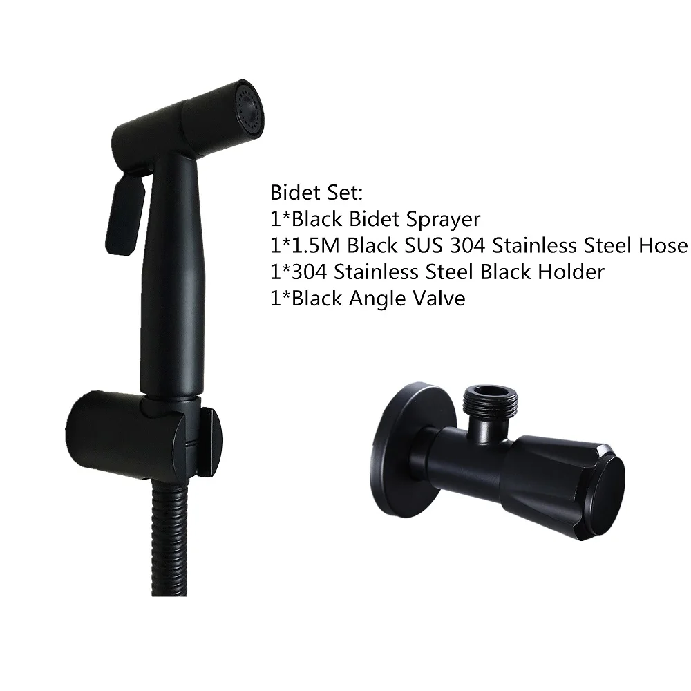 Bidet Set 304 нержавеющая сталь черный ручной душ для биде Набор Туалет Shattaf Душ спрей ванная, смеситель для биде набор с черным клапаном - Color: Bidet Set