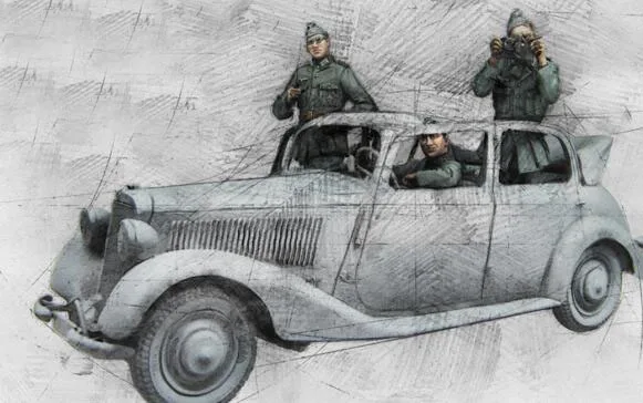 1/35 Смола Наборы Пособия по немецкому языку сотрудников автомобиля с круглым 3 шт./компл.(без автомобиля