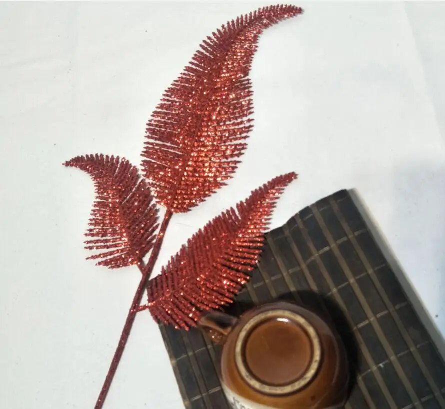 20pcs 37cm Glitter Powder Horsetail Shape Leaf Branch Flower Arrangement For Christmas Party Tree Venun Hanging Decoration | Дом и сад