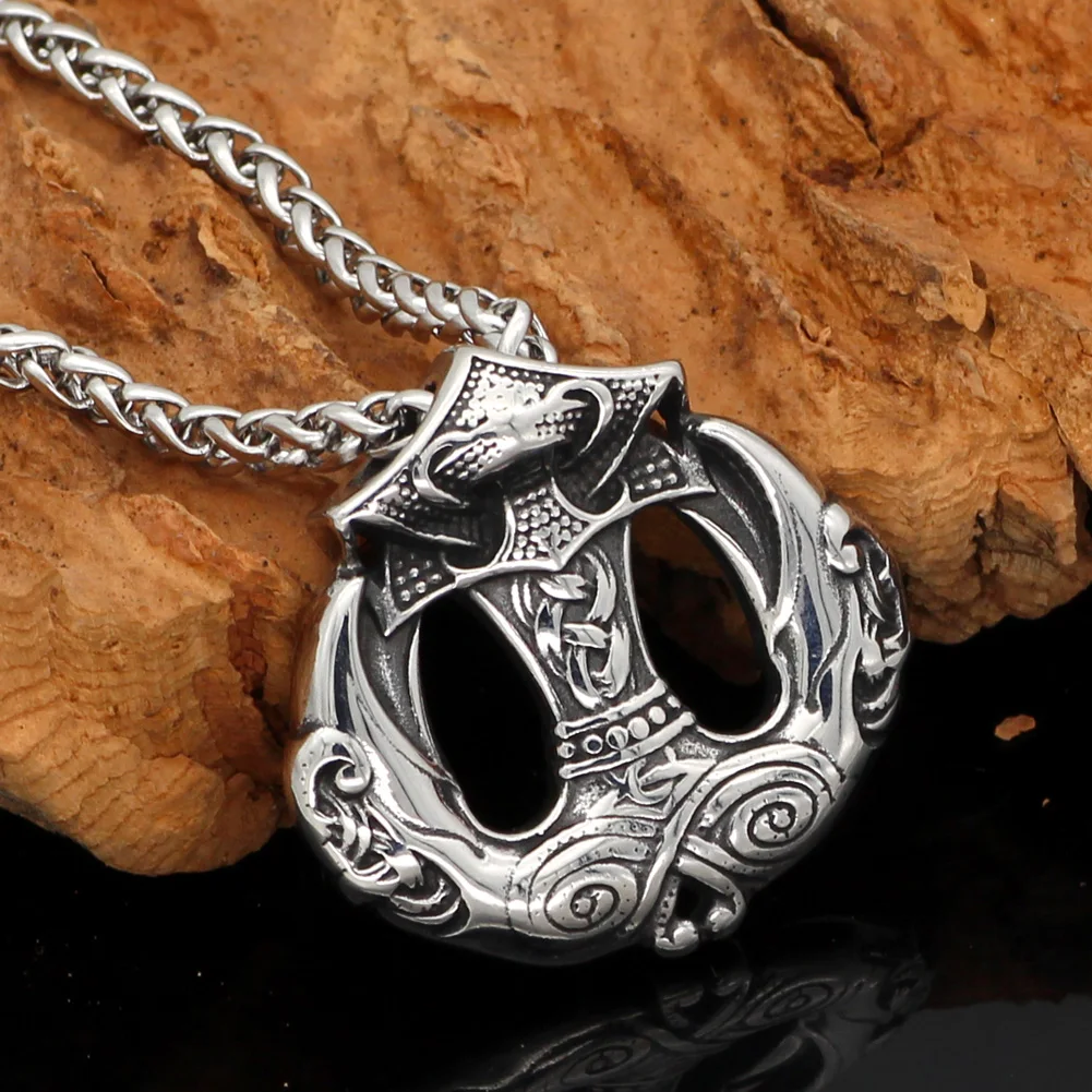 Nordic viking odin raven thor hammer Mjolnir stainles steel pendant necklace | Украшения и аксессуары