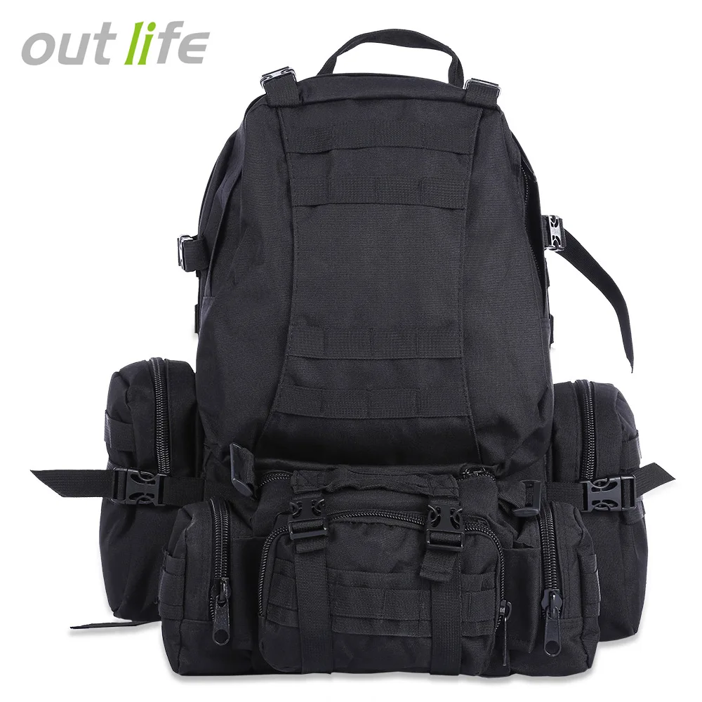 Outlife 50L военный мужской рюкзак Molle тактический камуфляжный рюкзак для занятий спортом на открытом воздухе, альпинизмом, походом, походом, спортивной сумкой 8 цветов - Цвет: Black