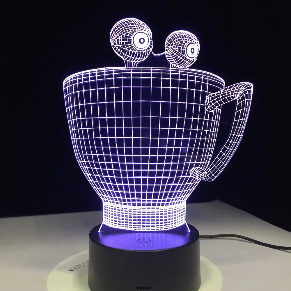 Мультфильм чашки 3D светодиодный светильник Новинка визуальный Декор Настольная