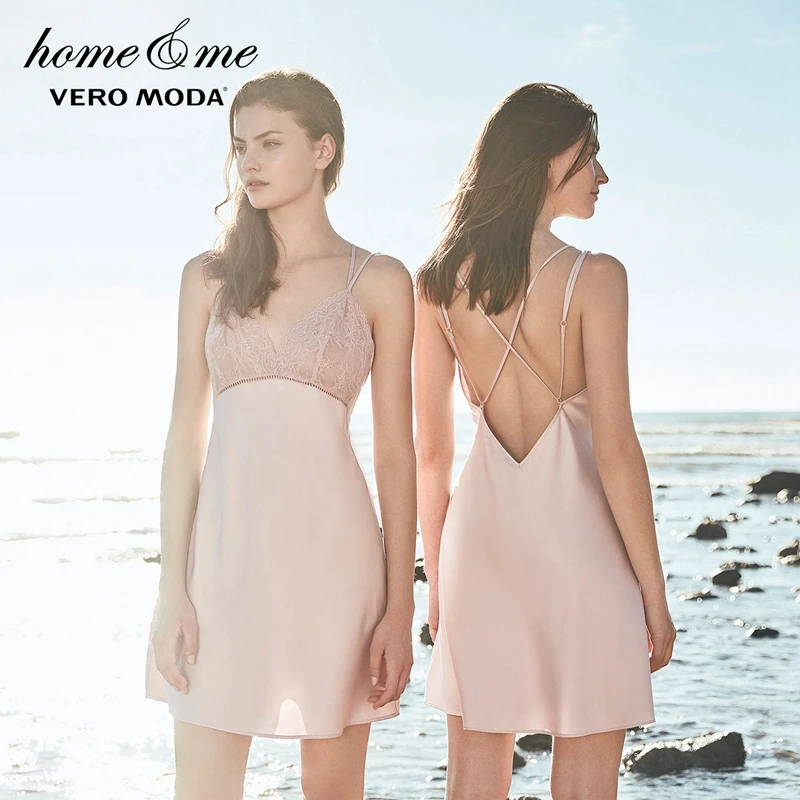 Vero Moda женское черное кружевное сексуальное платье-комбинация миди ночная